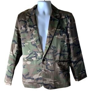Zhe Lin Blazer Jacket Mens XL Woodland Camouflage Military Style Streetwear NWT